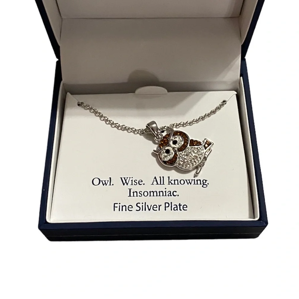 Brand new Infinity Silver Boxed Fine Silver Plated Crystal Pave Owl Neck…